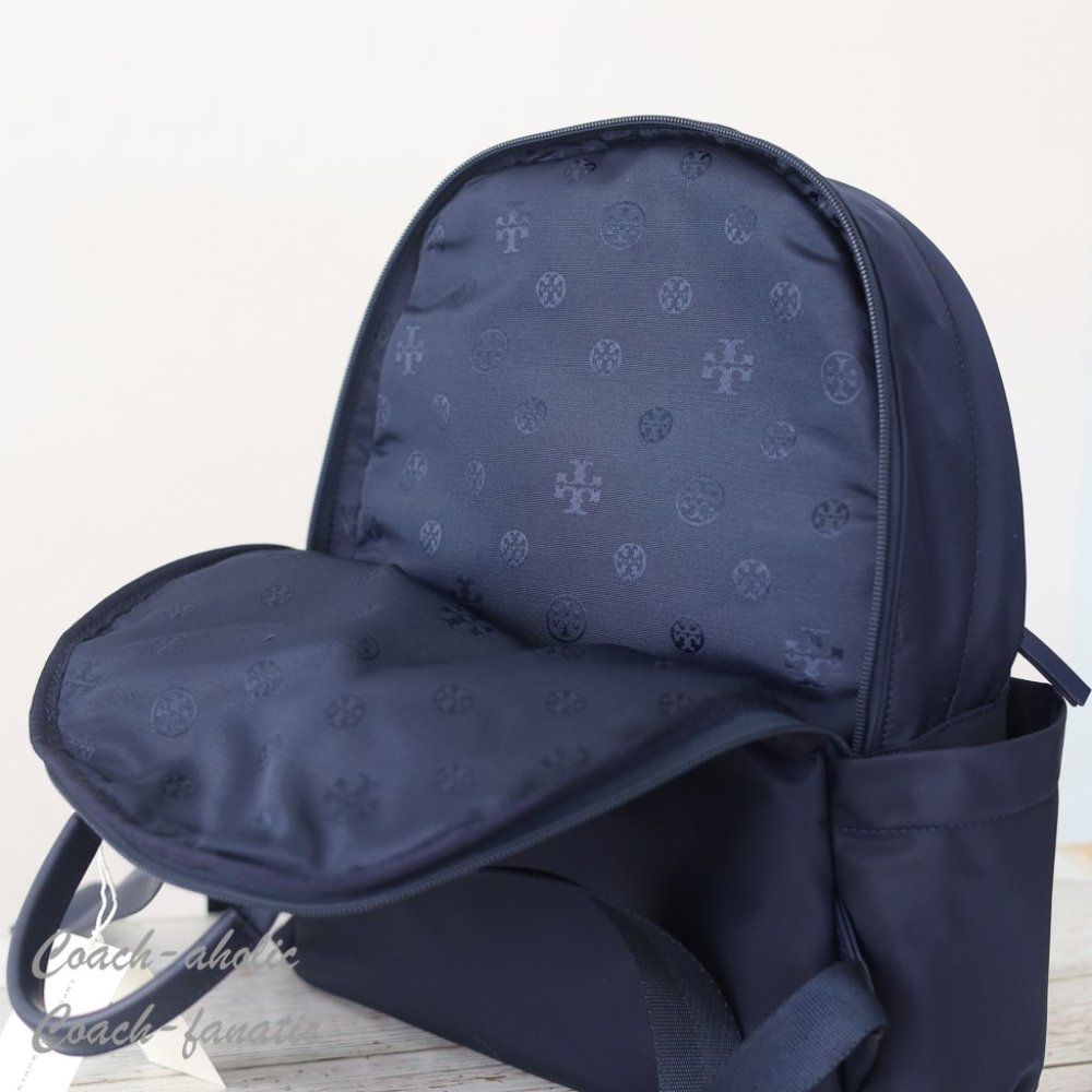 NWT Tory Burch Ella Logo Dual Zip Compartment Nylon Backpack in Tory Navy - Picture 10 of 11